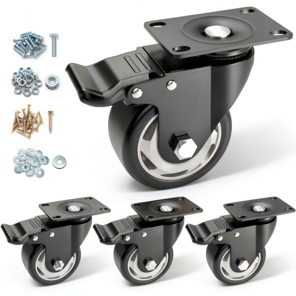 Caster Wheels BOSGEOT 3 Inch Heavy Duty Locking Plate Casters Set of 4-0