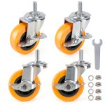 Caster Wheels, 3 Inch Casters Set of 4, Threaded Stem 3/8"-16 x 1 (Screw Diameter 3/8", Length 1") Polyurethane Locking Swivel Castors,Heavy Duty Caster with Brake Wheels for Furniture and Workbench-0