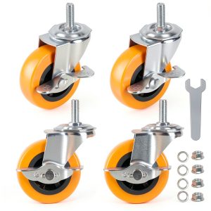 Caster Wheels, 3 Inch Casters Set of 4, Threaded Stem 3/8"-16 x 1 (Screw Diameter 3/8", Length 1") Polyurethane Locking Swivel Castors,Heavy Duty Caster with Brake Wheels for Furniture and Workbench-0