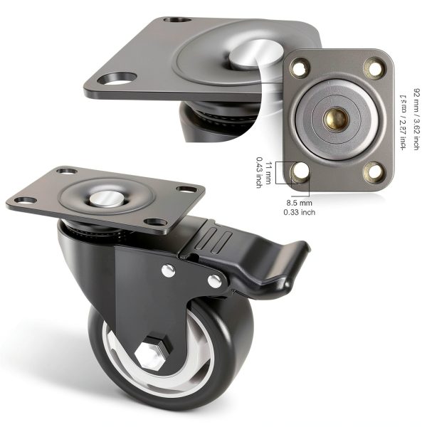 Caster Wheels BOSGEOT 3 Inch Heavy Duty Locking Plate Casters Set of 4-2