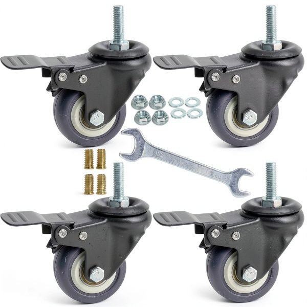 2 Inch Swivel Caster Wheels Set of 4 YEEMIGO Casters Soft Rubber Lock-2