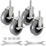 4 Inch Caster Wheels EUOKOK Stem Casters with Side Brake TPE Swivel-0