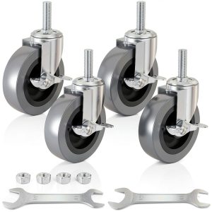 4 Inch Caster Wheels EUOKOK Stem Casters with Side Brake TPE Swivel-0