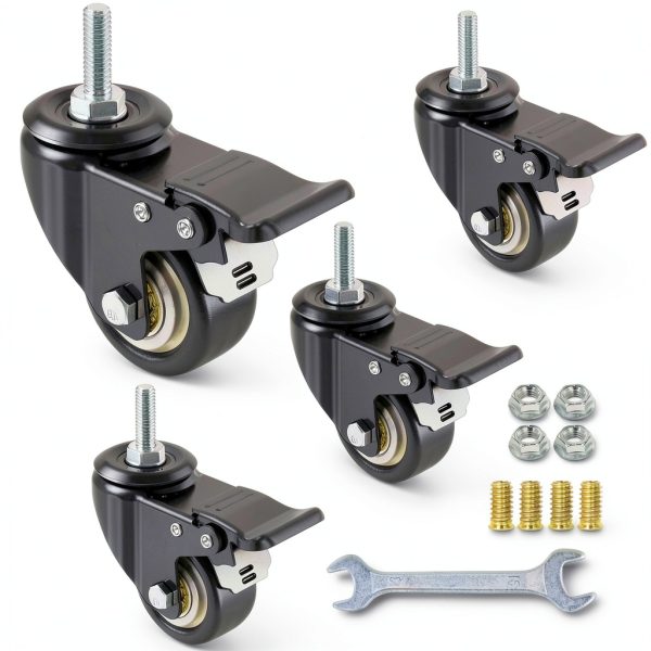 2 Inch Swivel Caster Wheels Set of 4 YEEMIGO Casters Soft Rubber Lock-0