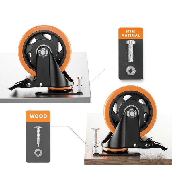 4 Inch Caster Wheels YUPEZOP Heavy Duty Plate Casters with Brake-4